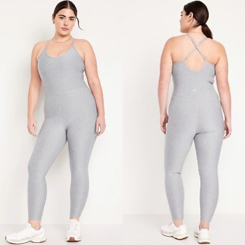Old Navy Women's Size M Heather Gray Cloud+ Sleeveless 7/8 Bodysuit Workout Yoga